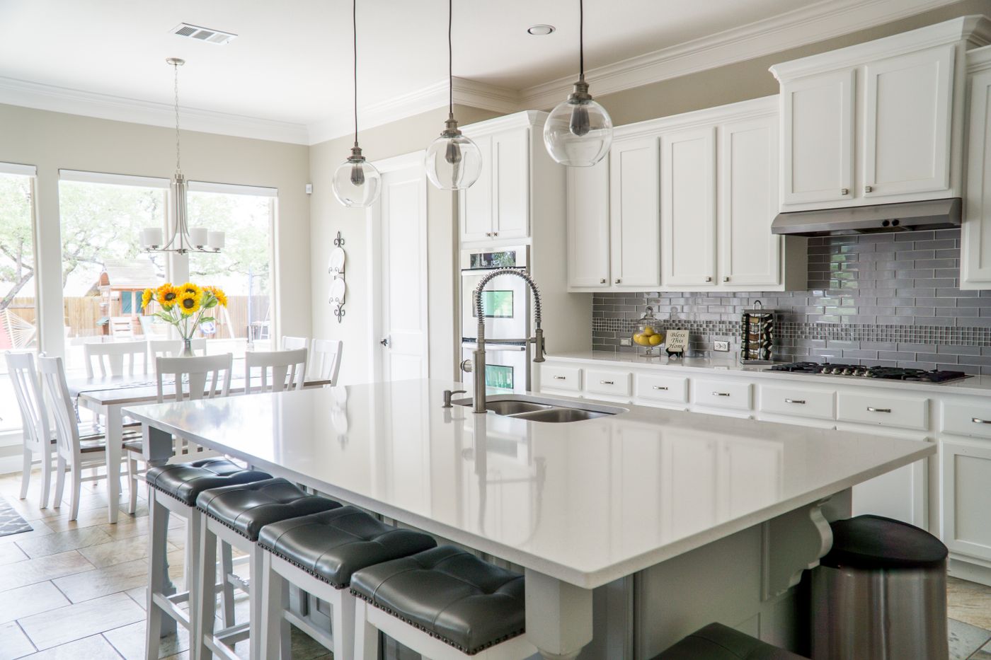 Bright residential kitchen and dining space