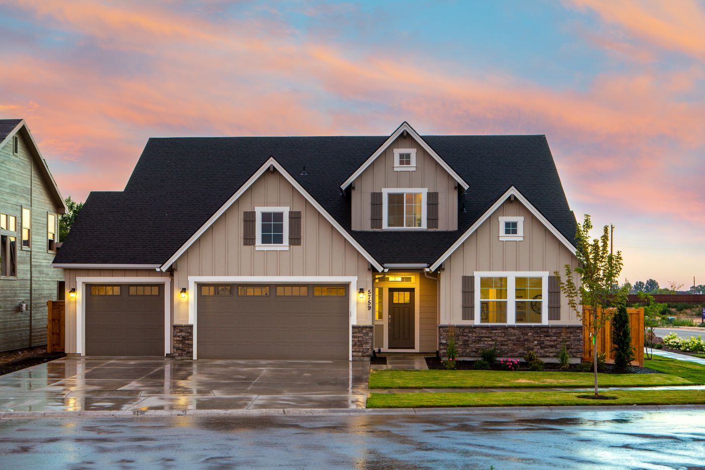 Residential property beneath a colourful evening sky